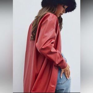 Faux Leather Red Trench Coat
